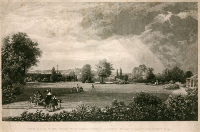 A hátsó kilátás Joseph Wilson rezidenciájáról, a Highbury Hillről alkotó: George Childs