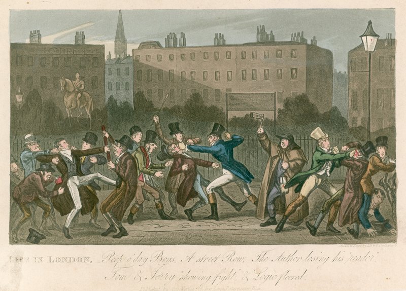 Egy utcai veszekedés – Tom és Jerry harcot mutat, és a Logic padlóra került alkotó: George Cruikshank