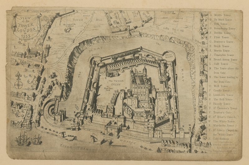 Kilátás a londoni Towerre 1553-ban alkotó: George Cruikshank