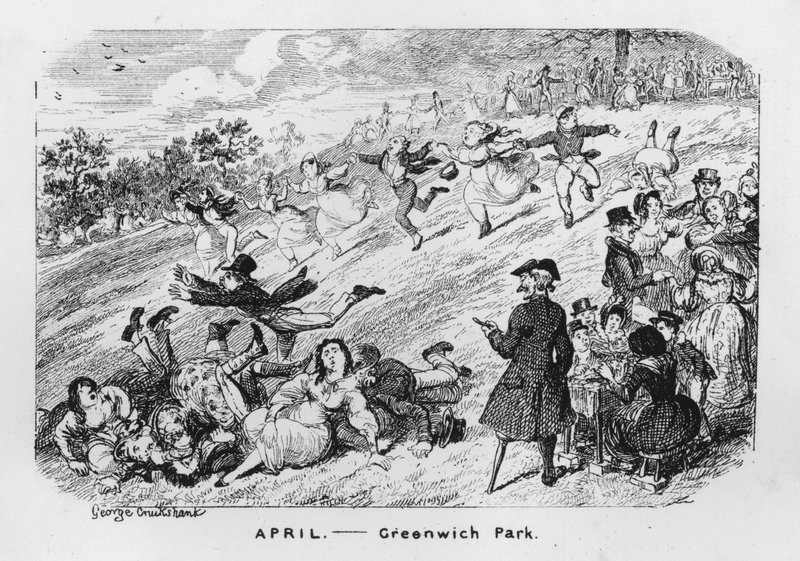április, Greenwich Park, London (metszet) alkotó: George Cruikshank