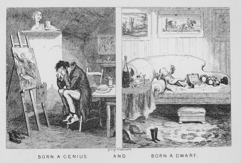 Zseninek született és törpének született (metszet) alkotó: George Cruikshank