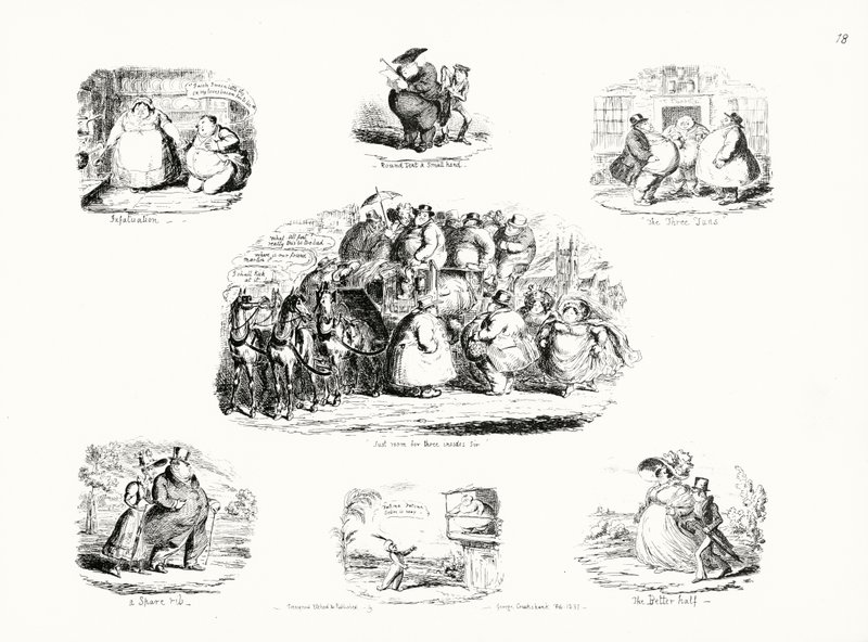 George Cruikshank rajzfilmjei az elhízás témájában (metszet) alkotó: George Cruikshank