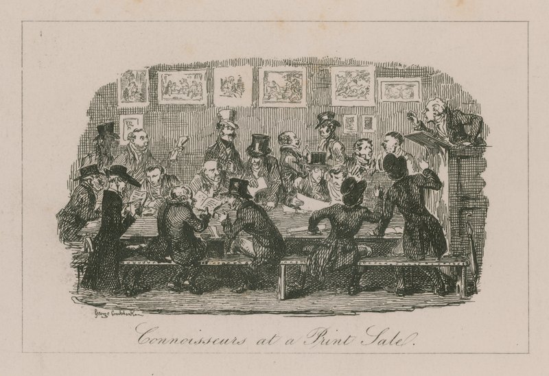 Connoissuers egy nyomtatási eladáson alkotó: George Cruikshank