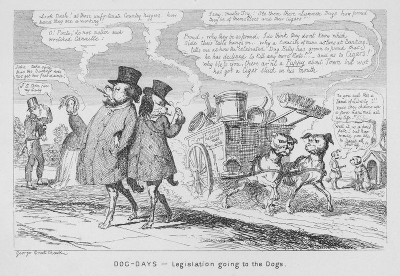 Kutyanapok, a kutyákra vonatkozó jogszabályok (metszet) alkotó: George Cruikshank