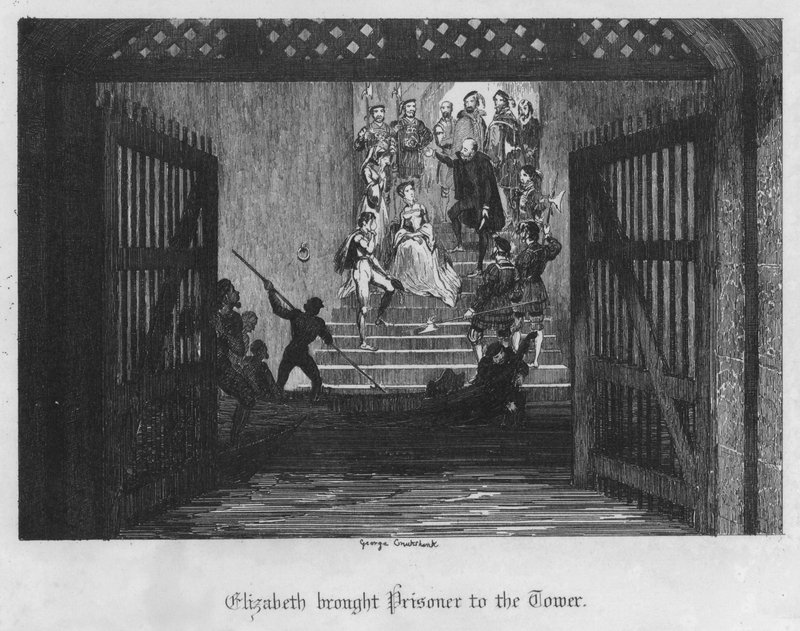 Erzsébet behozta a foglyot a toronyba (metszet) alkotó: George Cruikshank