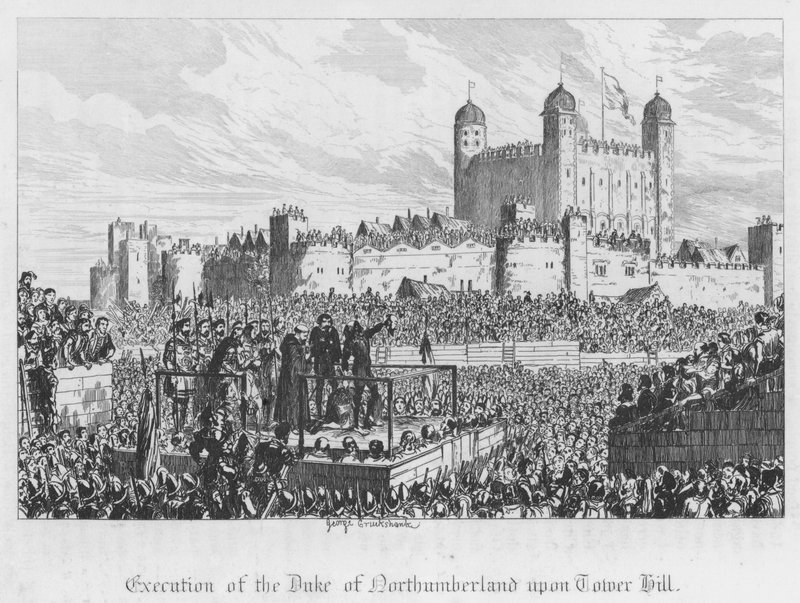 Northumberland hercegének kivégzése a Tower Hillen (metszet) alkotó: George Cruikshank