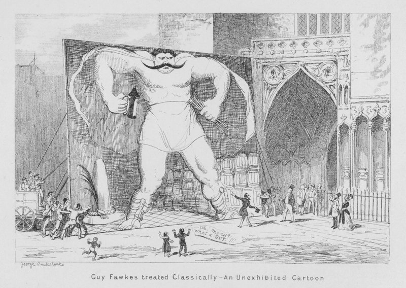 Klasszikusan kezelt Guy Fawkes, Egy ki nem állított rajzfilm (metszet) alkotó: George Cruikshank