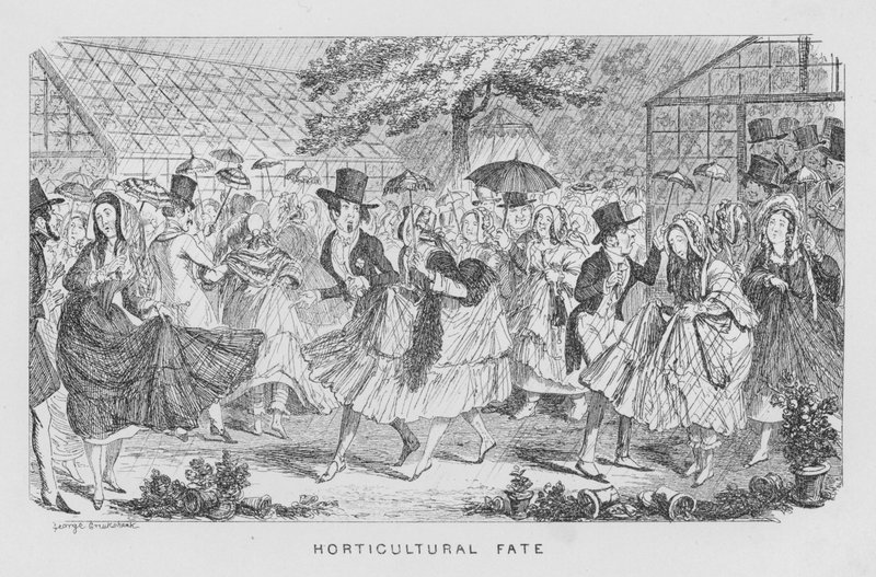 Kertészeti sors, azaz eső egy ünnepségen alkotó: George Cruikshank