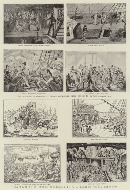 Humoros művészet a Királyi Tengerészeti Kiállításon alkotó: George Cruikshank