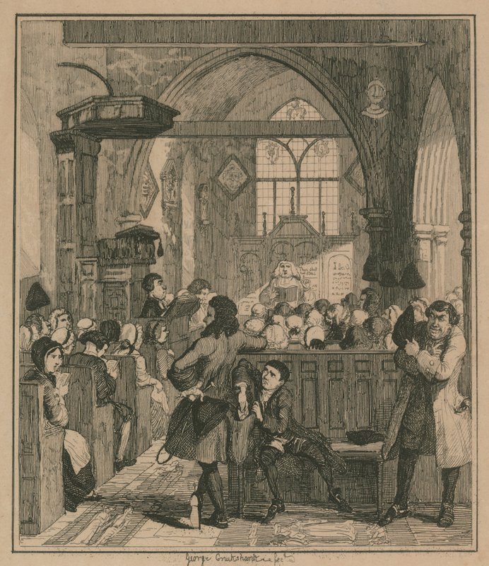 Jack Sheppard elköveti a rablást Willesden templomában alkotó: George Cruikshank