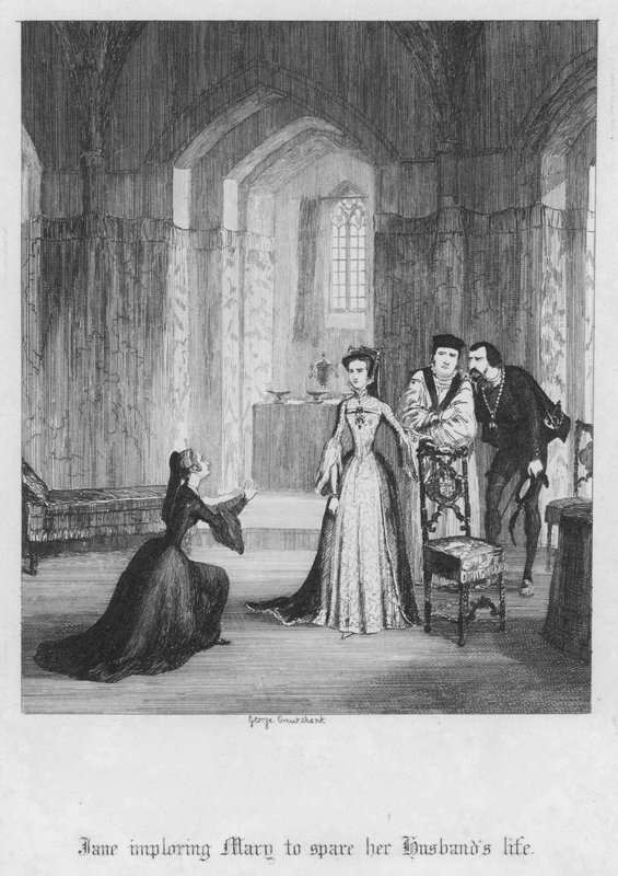 Jane arra kéri Maryt, hogy kímélje meg férje életét (metszet) alkotó: George Cruikshank
