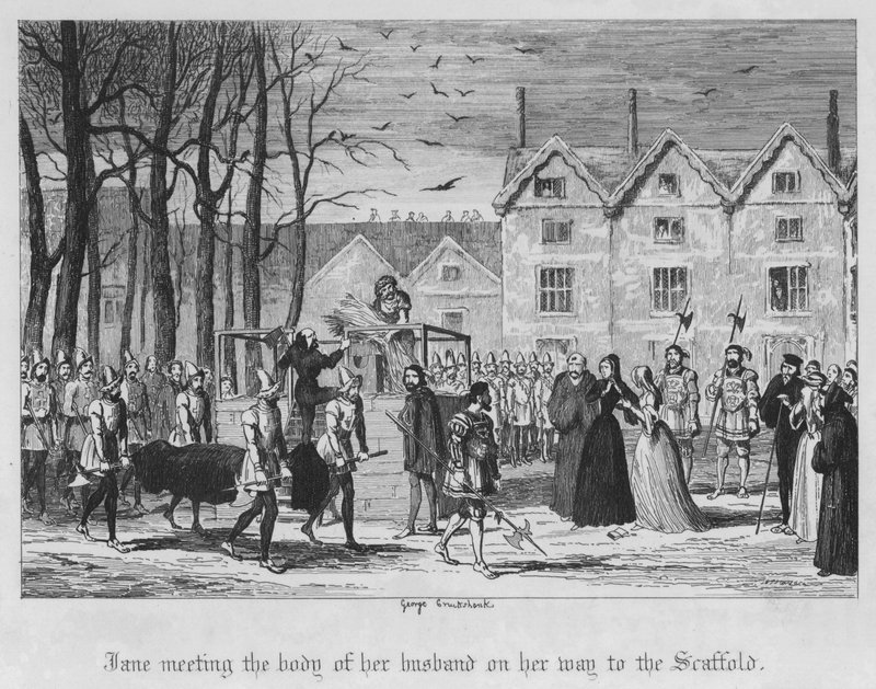Jane férje holttestével találkozik az Állvány felé vezető úton (metszet) alkotó: George Cruikshank