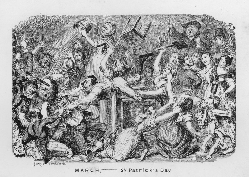 Március, Szent Patrik napja (metszet) alkotó: George Cruikshank