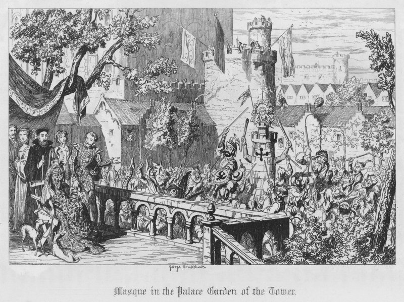Maszk a torony palotakertjében (metszet) alkotó: George Cruikshank