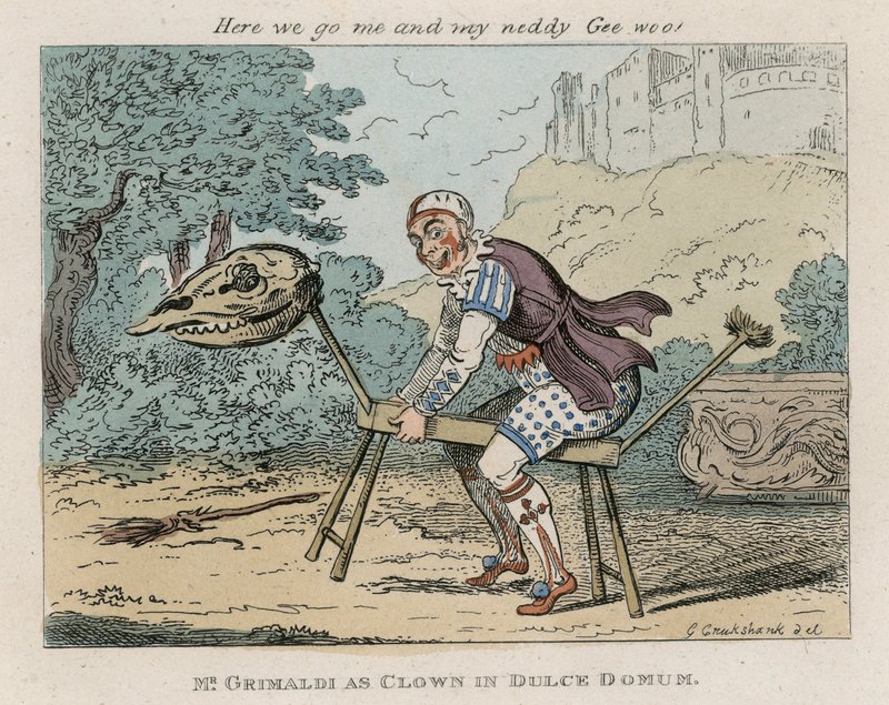 Joseph Grimaldi úr mint bohóc a Dulce Domum című filmben alkotó: George Cruikshank