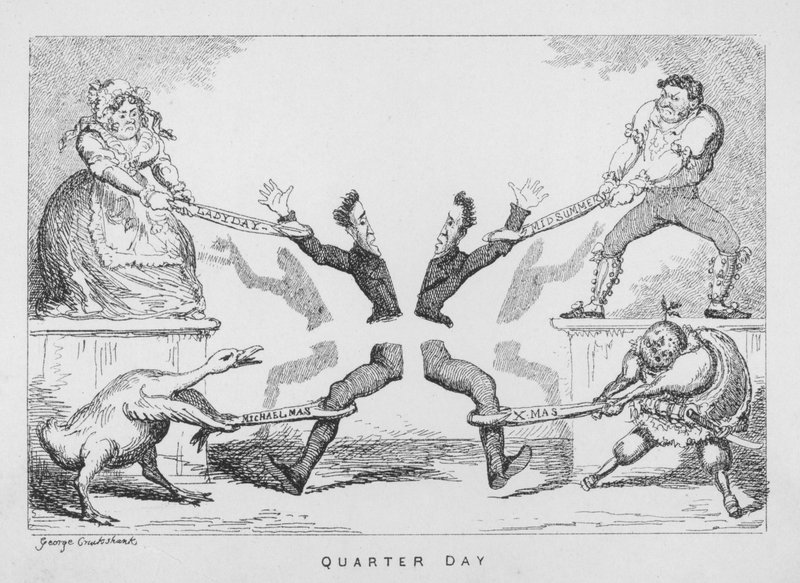 Negyednap, Hölgynap, Szentiván, Mihály, Karácsony alkotó: George Cruikshank