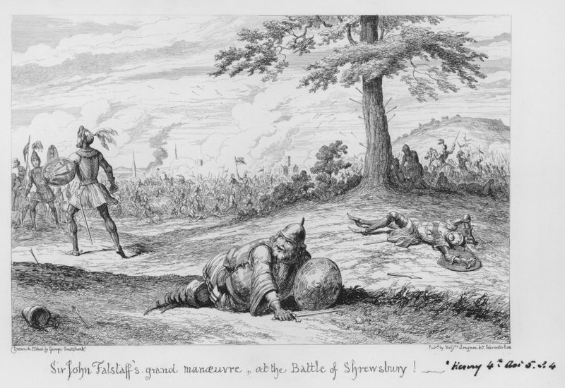 Sir John Falstaff nagyszerű manővere a Shrewsbury-i csatában! alkotó: George Cruikshank