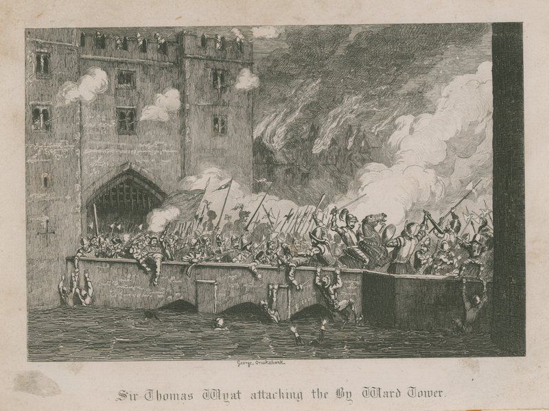 Sir Thomas Wyatt megtámadja a Byward tornyot alkotó: George Cruikshank