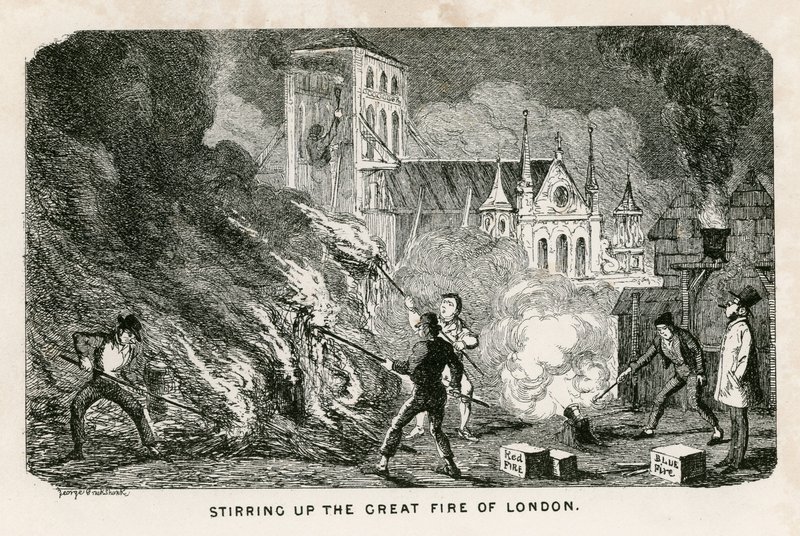A londoni nagy tűz felszítása alkotó: George Cruikshank