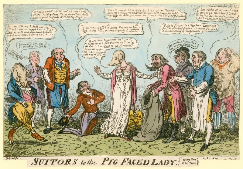 A londoni Manchester Square Pig-Faced Lady házaspárjai alkotó: George Cruikshank