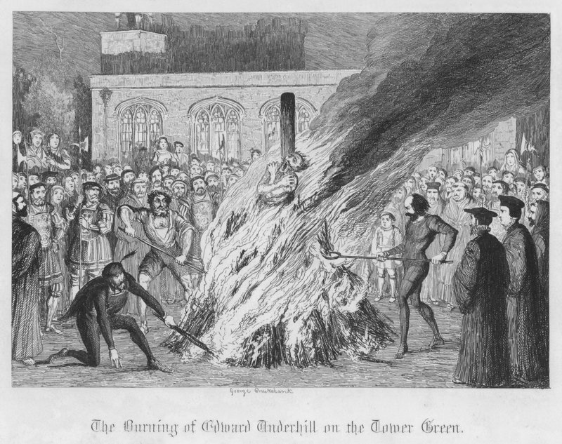 Edward Underhill égése a Tower Greenen (metszet) alkotó: George Cruikshank