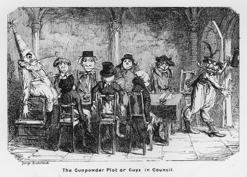 A puskaporos összeesküvés vagy a srácok a tanácsban (metszet) alkotó: George Cruikshank