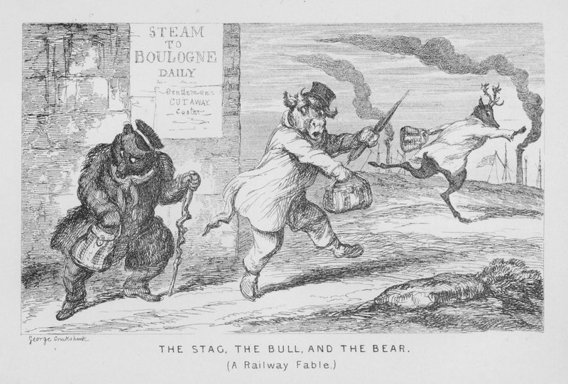 A szarvas, a bika és a medve, egy vasúti mese (metszet) alkotó: George Cruikshank