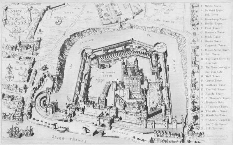 Kilátás a londoni Towerre 1553-ban (metszet) alkotó: George Cruikshank