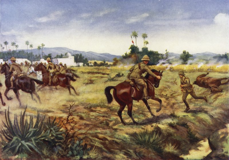 Charles Hull közlegény megmenti G E D Learoyd kapitány életét, Hafiz Kor, Északnyugati Határ, India, 1915. szeptember 5. alkotó: George Derville Rowlandson