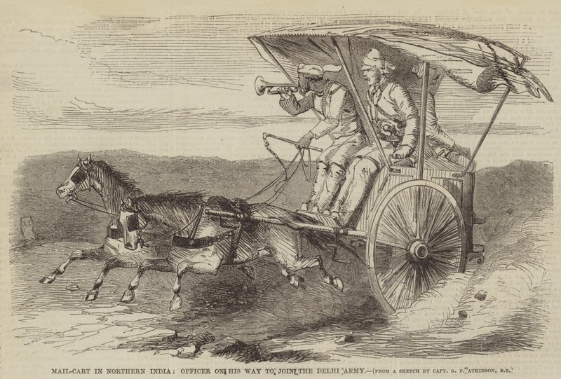 Mail-Cart Észak-Indiában, tiszt, aki úton van, hogy csatlakozzon a Delhi hadsereghez alkotó: George Francklin Atkinson