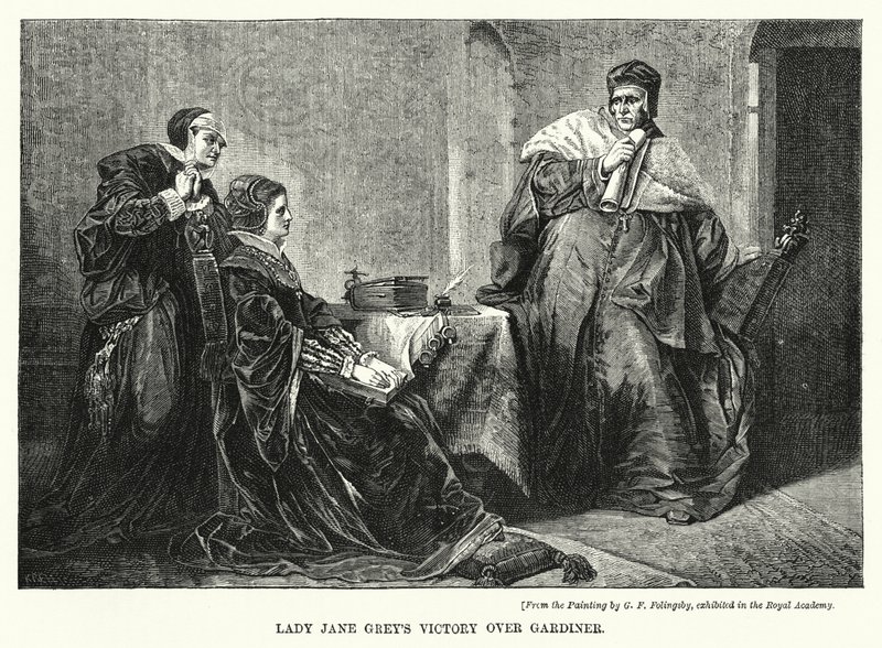 Lady Jane Grey győzelme Gardiner felett (metszet) alkotó: George Frederick Folingsby