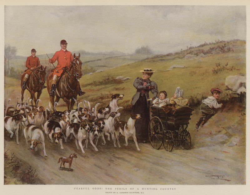 Félelmetes esélyek! Egy vadászország veszedelmei (chromolitho) alkotó: George Goodwin Kilburne