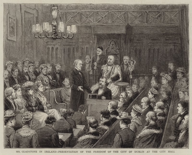 Gladstone úr Iránban, Dublin város szabadságának átadása a Városházán alkotó: George Goodwin Kilburne