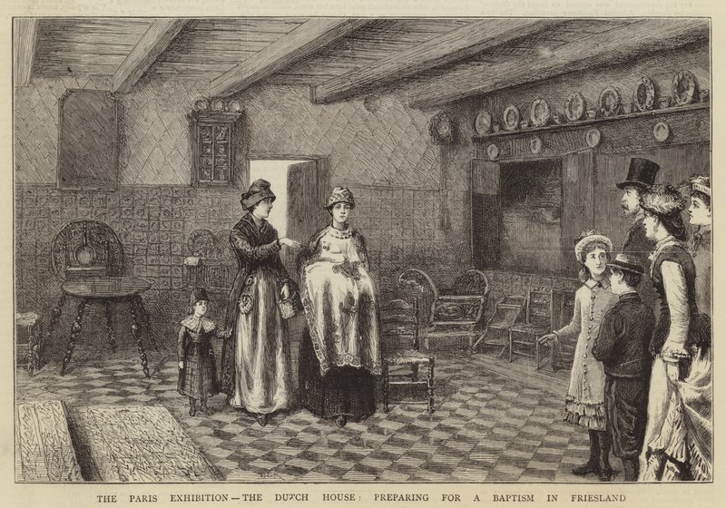 A párizsi kiállítás, a holland ház, felkészülés a frízföldi keresztelőre alkotó: George Goodwin Kilburne