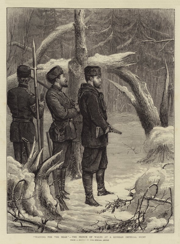 A medvére várva, a walesi herceg egy orosz birodalmi vadászaton alkotó: George Goodwin Kilburne