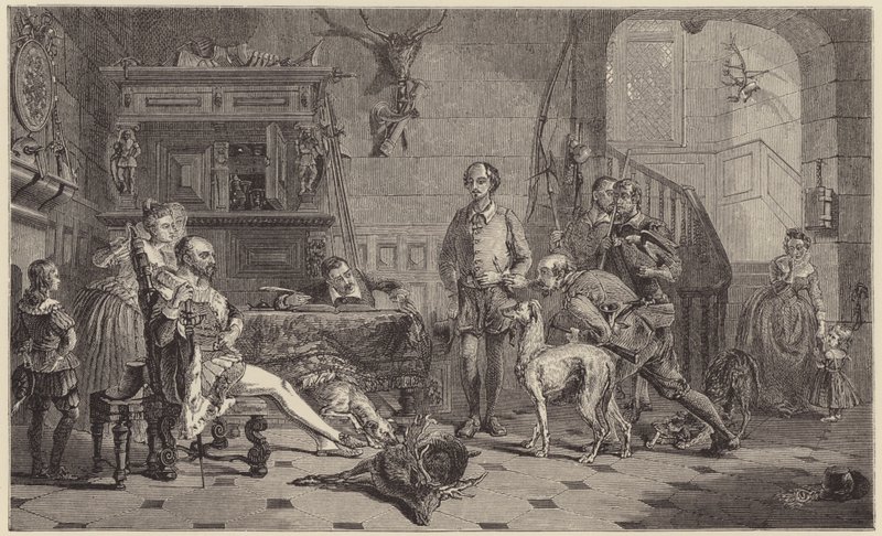 Shakespeare Sir Thomas Lucy elé vitte szarvasok orvvadászatát. (metszés) alkotó: George Harvey