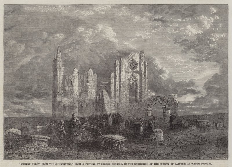 Whitby apátság, a templomkertből, a Society of Painters in Water Colours kiállításán alkotó: George Haydock Dodgson