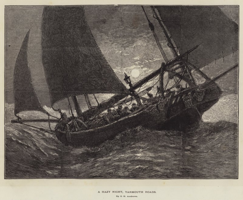 Egy ködös éjszaka, Yarmouth Roads alkotó: George Henry Andrews