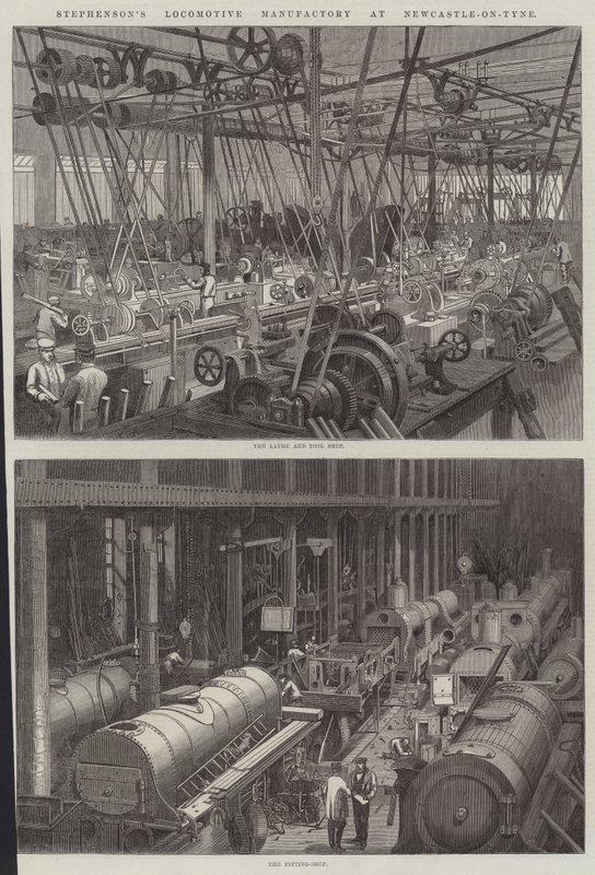 Stephenson mozdonymanufaktúrája Newcastle-on-Tyne-ban alkotó: George Henry Andrews