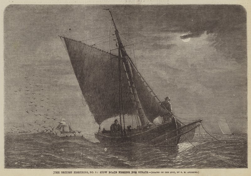A brit halászat, 3. sz., Stow A sprattok halászatára szolgáló hajók alkotó: George Henry Andrews