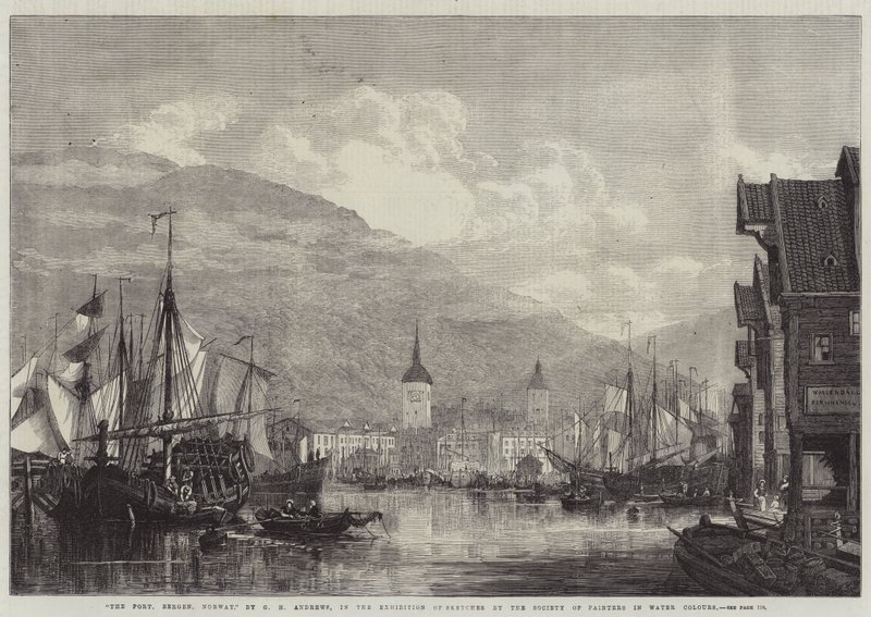 A kikötő, Bergen, Norvégia alkotó: George Henry Andrews