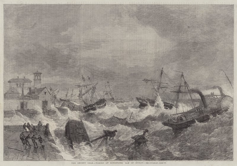 The Recent Gale, roncsok Kingstownban, a Dublini-öbölben alkotó: George Henry Andrews