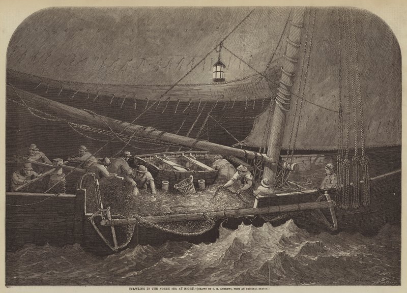 Vonóhálós halászat az Északi-tengeren éjszaka alkotó: George Henry Andrews