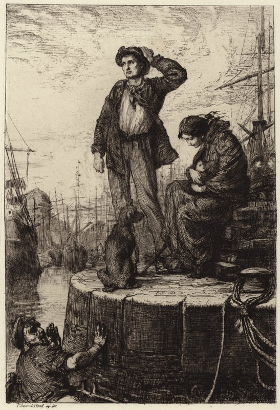 Fiatal emigráns család vár a dokkban alkotó: George Percy Jacomb Hood