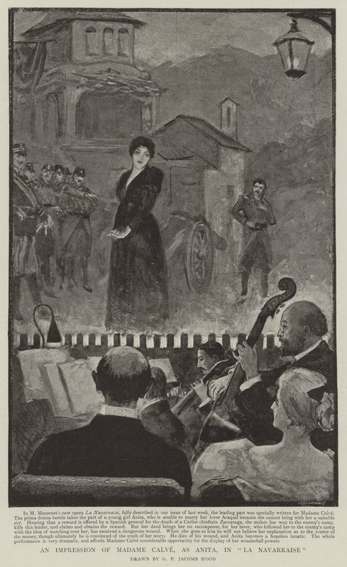 Madame Calve, mint Anita benyomása a La Navarraise című filmben alkotó: George Percy Jacomb Hood