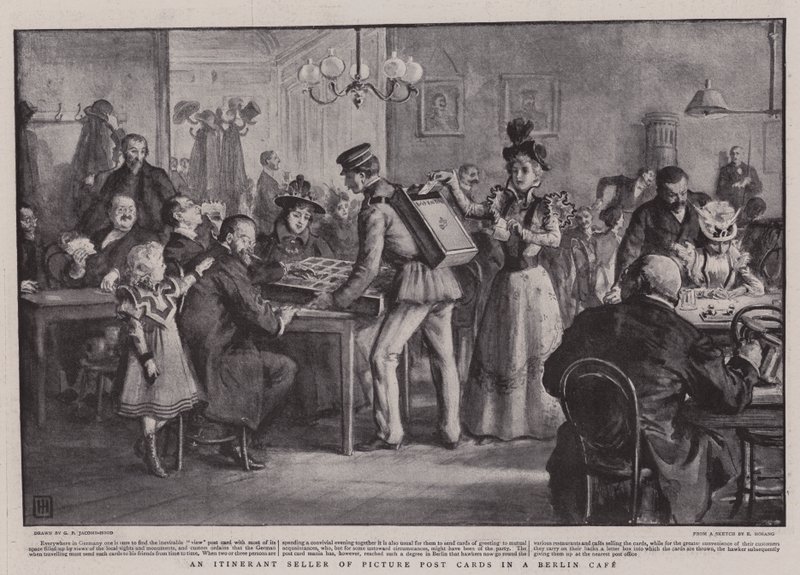 Képes képeslapok vándor eladója egy berlini kávézóban alkotó: George Percy Jacomb Hood