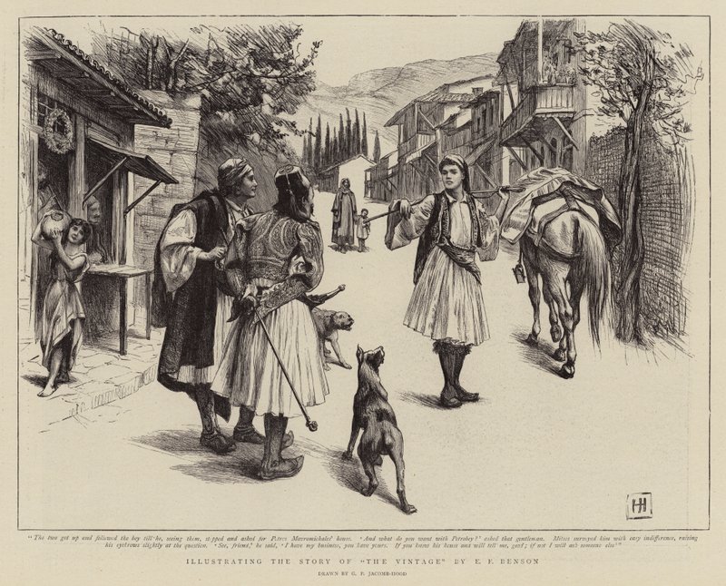 A szüret történetének illusztrálása E. F. Bensontól alkotó: George Percy Jacomb Hood