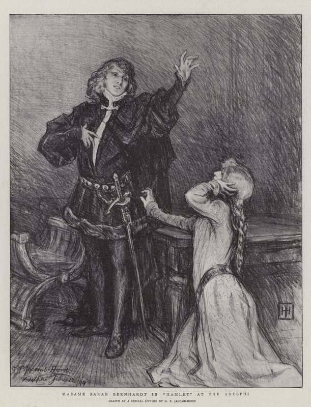 Madame Sarah Bernhardt a Hamletben az Adelphiben alkotó: George Percy Jacomb Hood