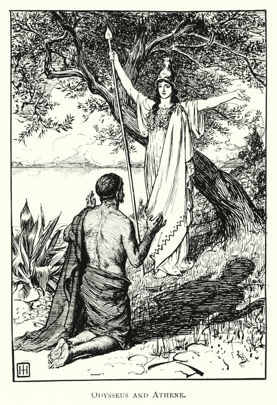 Odüsszeia: Odüsszeusz és Athéné (metszet) alkotó: George Percy Jacomb Hood