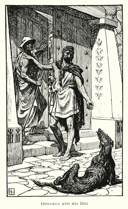 Odüsszeia: Odüsszeusz és kutyája (metszet) alkotó: George Percy Jacomb Hood